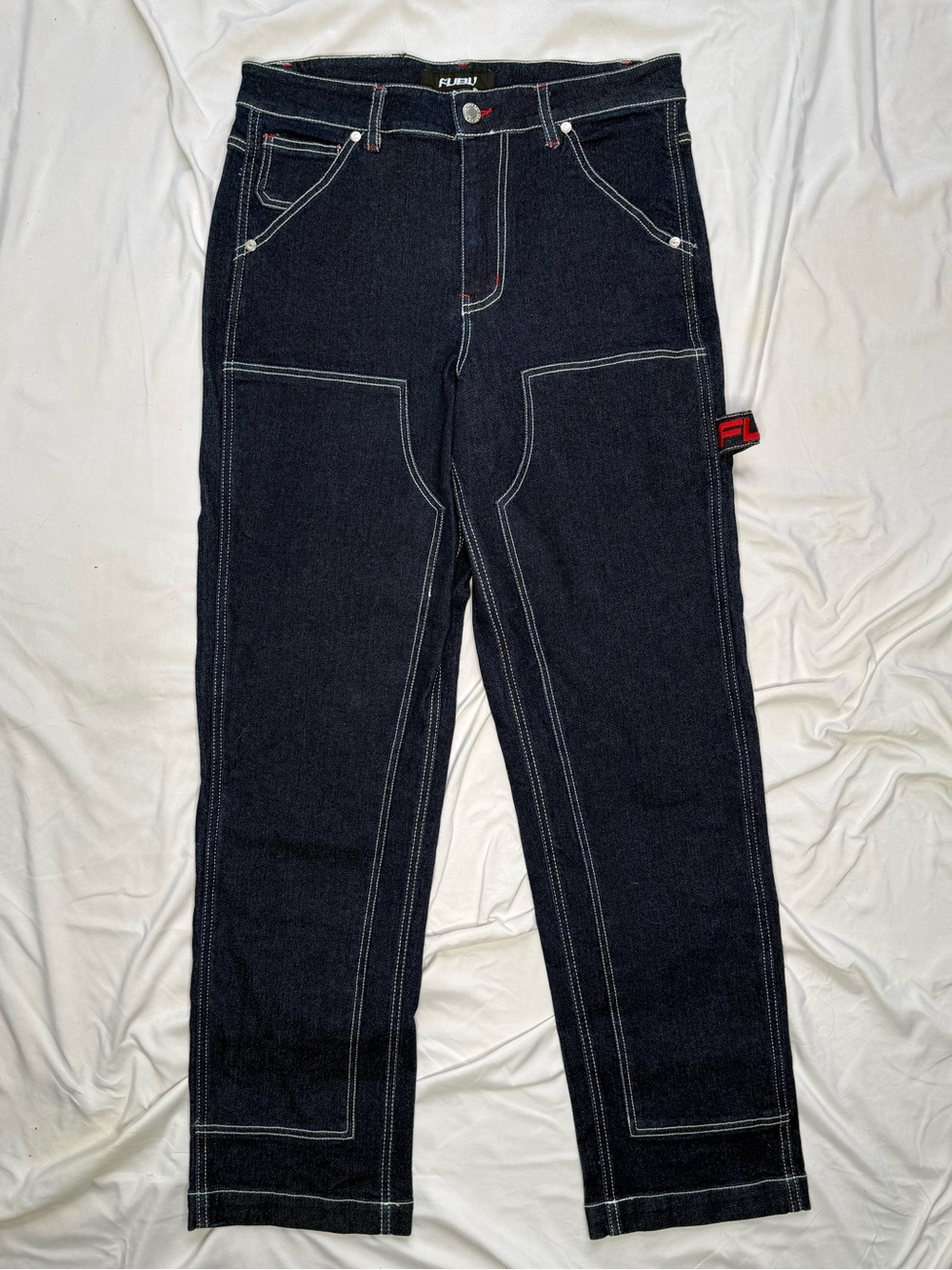 Vintage 90s FUBU The Collection Baggy Carpenter Jeans Red Stitching Size 29